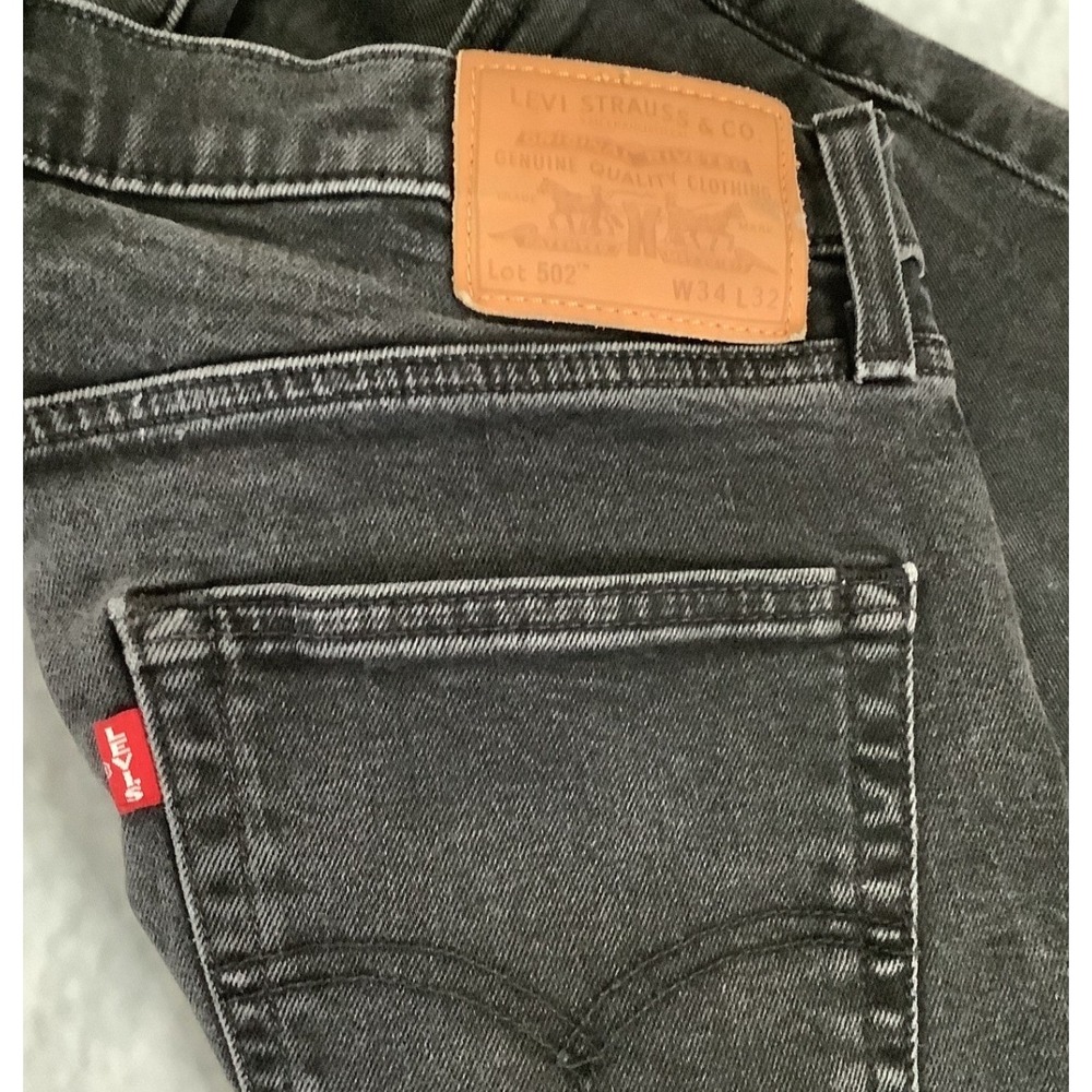 Levis 502 Regular Taper Jeans Men's 34x32 Faded Black Stretch WaterLess Denim